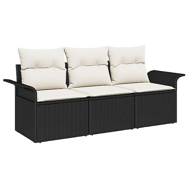vidaXL Loungesofa 3-teiliges Garten-Sofa-Set mit Kissen Schwarz Poly-Rattan günstig online kaufen
