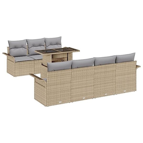 vidaXL Loungesofa 8-tlg. Garten-Sofagarnitur mit Kissen Beige Poly Rattan, günstig online kaufen