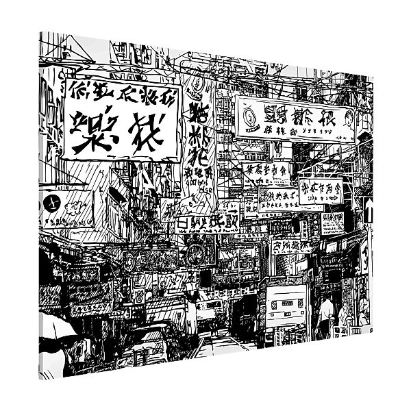 Magnettafel Black And White Drawing Asian Street günstig online kaufen