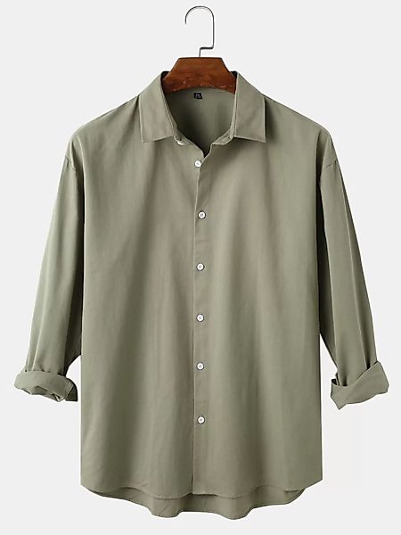 Mens Simple Solid Color Revers Casual Fit High Low Hem Langarmhemden günstig online kaufen