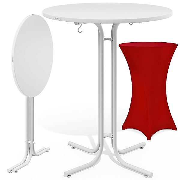 Stehtisch Weiß 110x70cm + Stehtischhusse Rot Ø70cm günstig online kaufen