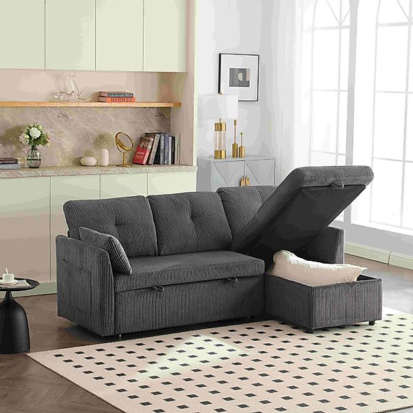 Ecksofa, Schlafsofa 200cm Samt Chaiselongue, mit Stauraumsitzen, ausziehbar günstig online kaufen