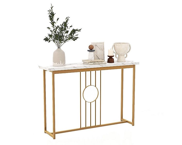 COSTWAY Konsolentisch, Mamor, schmal, Metallgestell, gold, 120x30x80,5cm günstig online kaufen