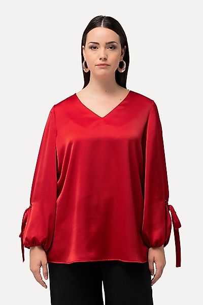 Ulla Popken Satinbluse Bluse V-Ausschnitt A-Linie günstig online kaufen