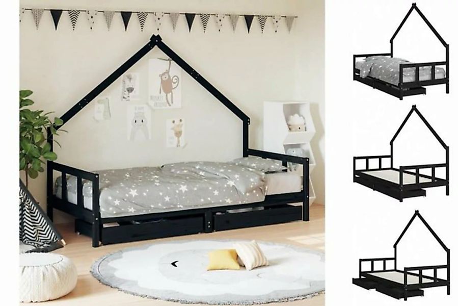 vidaXL Kinderbett Kinderbett mit Schubladen Schwarz 90x190 cm Massivholz Ki günstig online kaufen