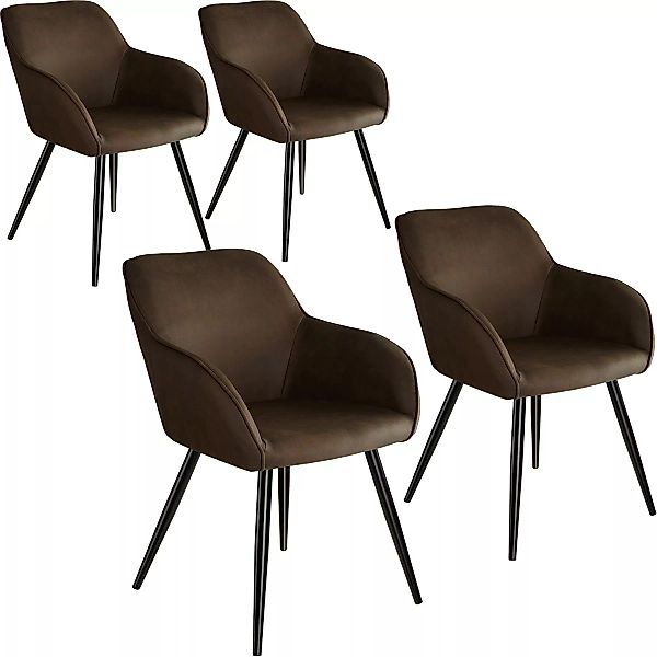 4er Set Stuhl Marilyn Stoff, schwarze Stuhlbeine - dunkelbraun/schwarz günstig online kaufen
