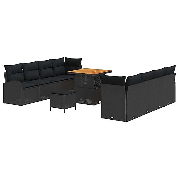 vidaXL 11-Teiliges Garten-Sofaset mit Kissen Schwarz aus Poly Rattan und Ak günstig online kaufen