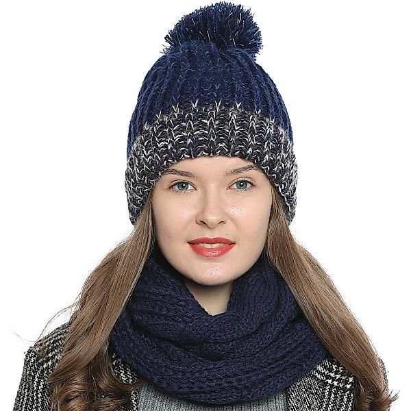 DonDon Beanie Damen Bommelmütze Strickmütze gefüttert günstig online kaufen