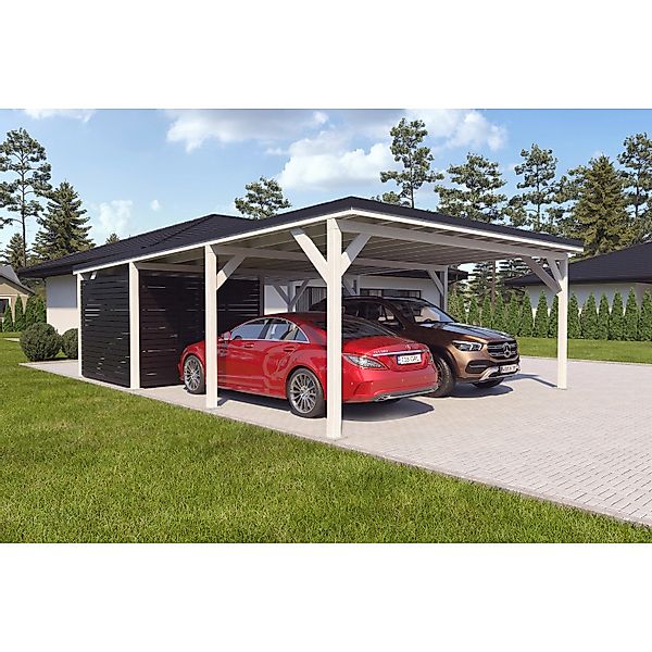 Holzbrüder Carport Ralf 52m² mit kl. Geräteraum Weiß-Schwarz günstig online kaufen