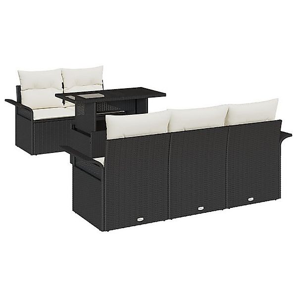 vidaXL Loungesofa 6-tlg. Garten-Sofagarnitur mit Kissen Schwarz Poly Rattan günstig online kaufen