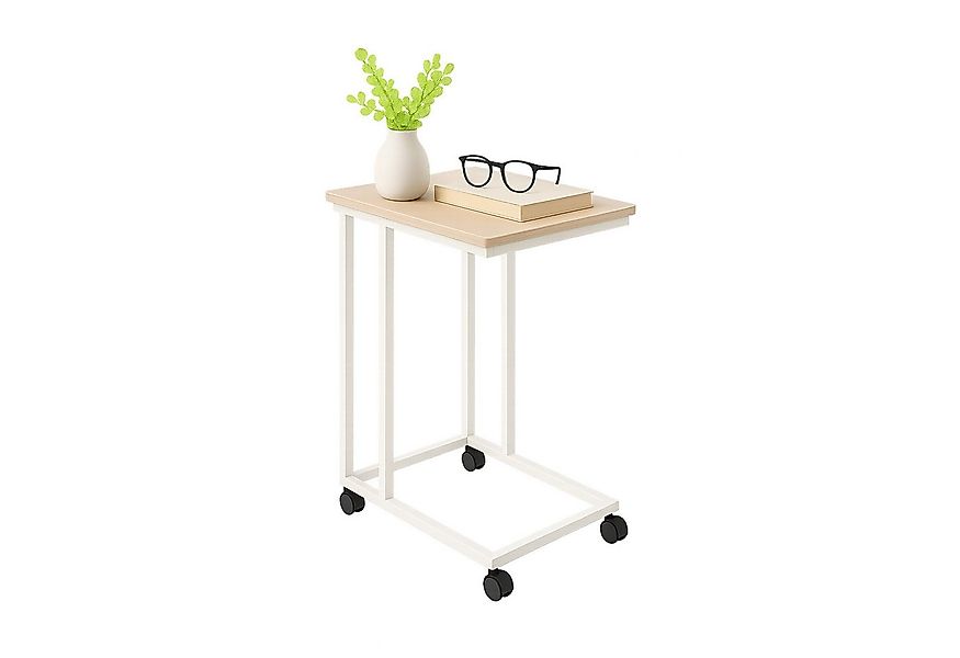 relaxdays Beistelltisch mit Rollen C Form, Weiss-braun günstig online kaufen
