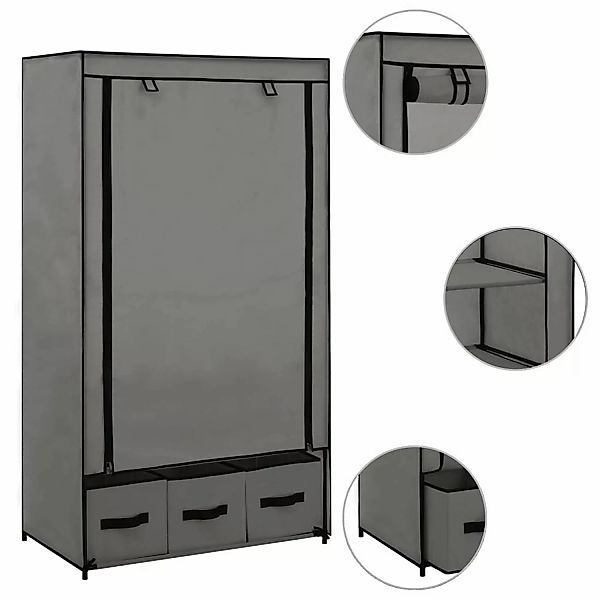 Kleiderschrank Grau 87 X 49 X 159 Cm Stoff günstig online kaufen