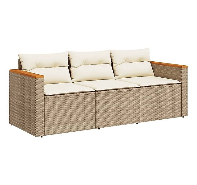 vidaXL Loungesofa Gartensofa mit Kissen 3-Sitzer Beige Poly Rattan, 1 Teile günstig online kaufen