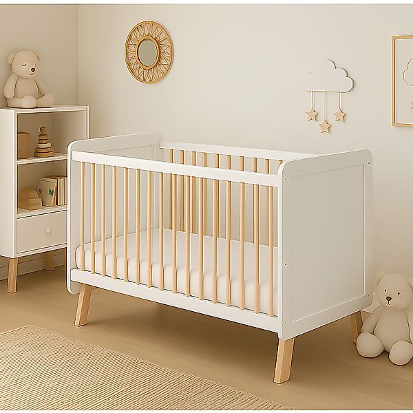 Baby-Delux Babybett Lou Weiß Kiefernholz Schutzgitter, günstig online kaufen