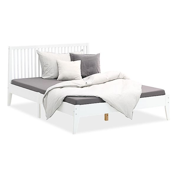 Homestyle4u Doppelbett 140 x 200 cm Bettgestell Weiß Holz mit Kopfteil 1844 günstig online kaufen