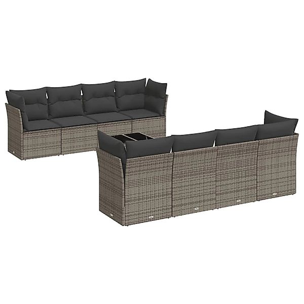 vidaXL 9-Tlg Garten-Sofagarnitur mit Kissen Grau Poly Rattan 3217310 günstig online kaufen
