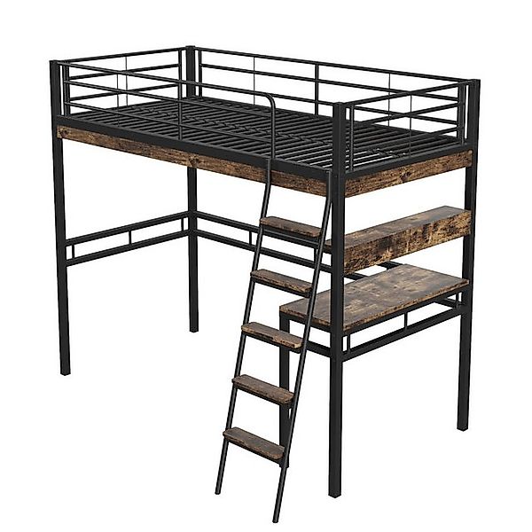 Yemaster Etagenbett Hochbett 90x200 cm mit Schreibtisch, Regalen, Geländer günstig online kaufen