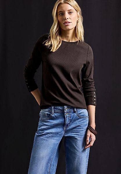 STREET ONE Langarmshirt mit Rippstruktur und Langarm mit Knopfdetail günstig online kaufen