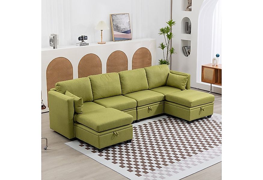 LVHOM Ecksofa Modular Loungsofa, Hockern, Stauraum, abnehmbaren Kissen, 4-6 günstig online kaufen