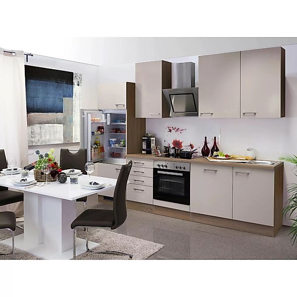 Flex-Well Exclusiv Küchenzeile Orlando 280 cm Kaschmir Glanz-Sonoma Eiche günstig online kaufen