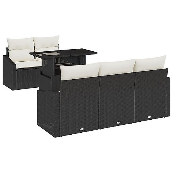 vidaXL Loungesofa 6-tlg. Garten-Sofagarnitur mit Kissen Schwarz Poly Rattan günstig online kaufen