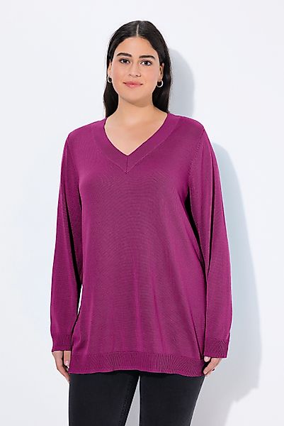 Ulla Popken Strickpullover Pullover V-Ausschnitt Langarm günstig online kaufen