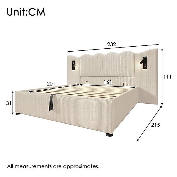 Ulife Polsterbett Hydraulisches Funktionsbett Struraumbett Doppelbett mit L günstig online kaufen
