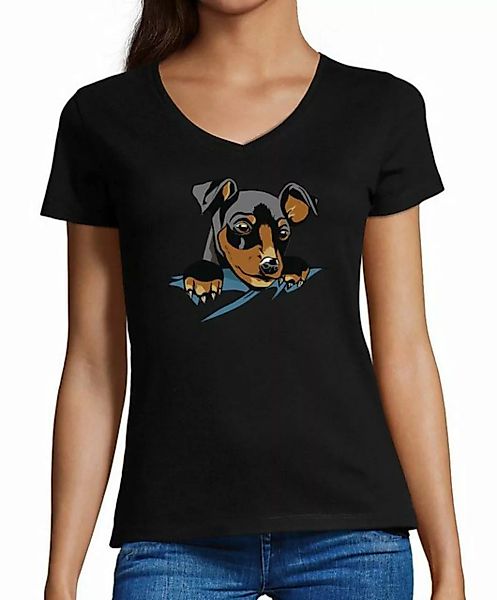 MyDesign24 T-Shirt Damen Hunde Print Shirt bedruckt - Süßer Hundewelpe V-Au günstig online kaufen