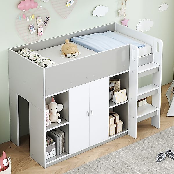 Flieks Hochbett Kinderbett 90x200cm mit Kleiderschrank, günstig online kaufen