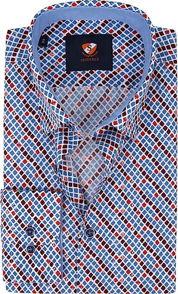 Suitable Hemd Kariertes Blau Rot - Größe 38 günstig online kaufen
