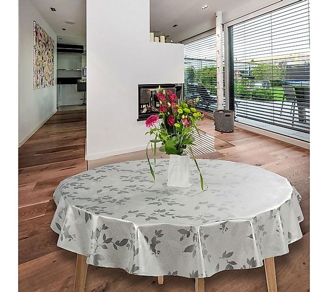 laro Tischdecke Wachstuch-Tischdecken Abwaschbar Geprägt Blätter Silber Run günstig online kaufen