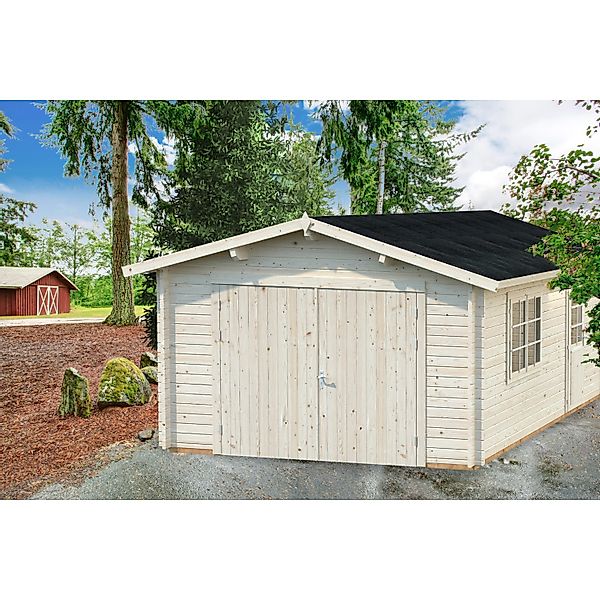 Palmako Garage Roger mit Holztor 360 x 550 cm Lackiert Dunkelgrau-Weiß FSC® günstig online kaufen