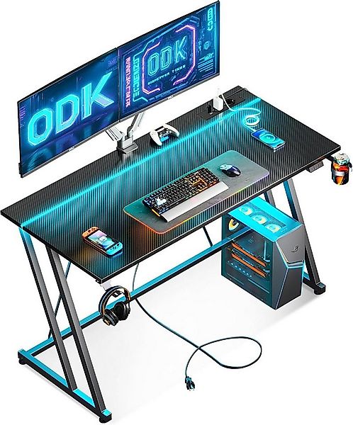 ODK Gamingtisch Gaming Tisch mit LED & Steckdose, Doppel-Z-Rahmen-Design, C günstig online kaufen