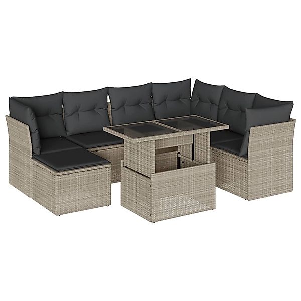 vidaXL 8-Tlg Garten-Sofagarnitur mit Kissen Hellgrau Poly Rattan 3266762 günstig online kaufen