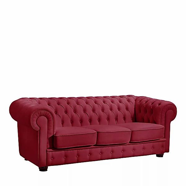 Echtledersofa Rot im Chesterfield Look drei Sitzplätzen günstig online kaufen