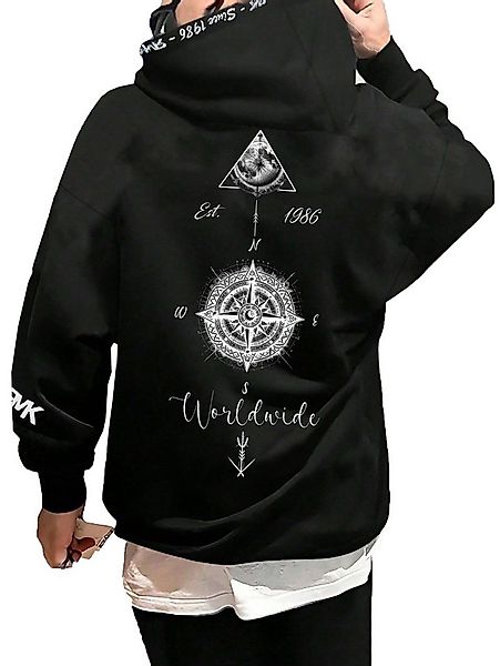 RMK Hoodie Herren Hoodie Pullover Basic Rundhals Kompass Welt günstig online kaufen