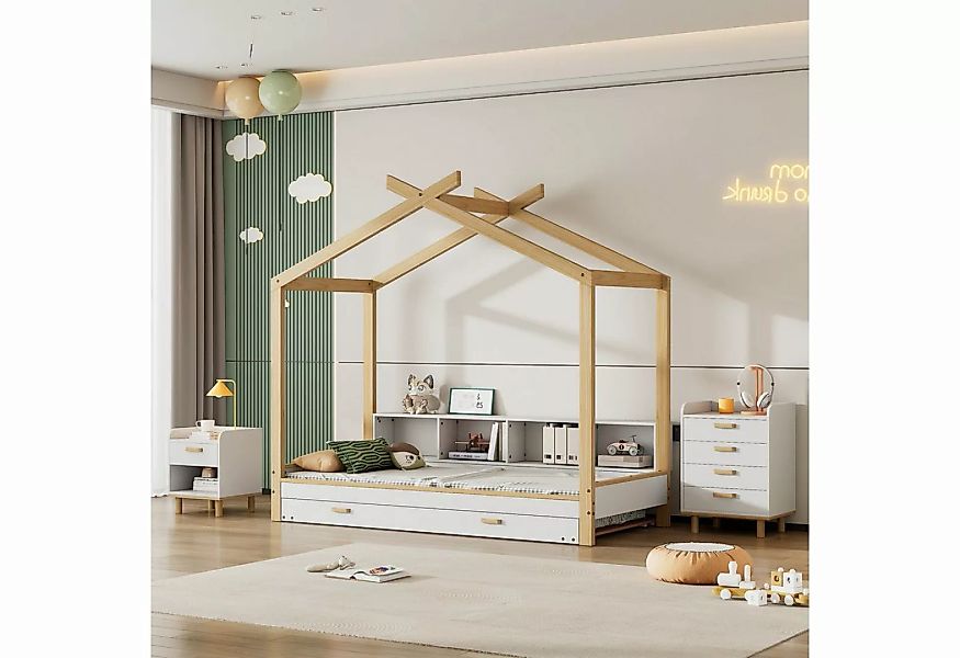 IDEASY Hausbett Kinderbett, ausgestattet mit Nachttischen, Kommode, weiß + günstig online kaufen
