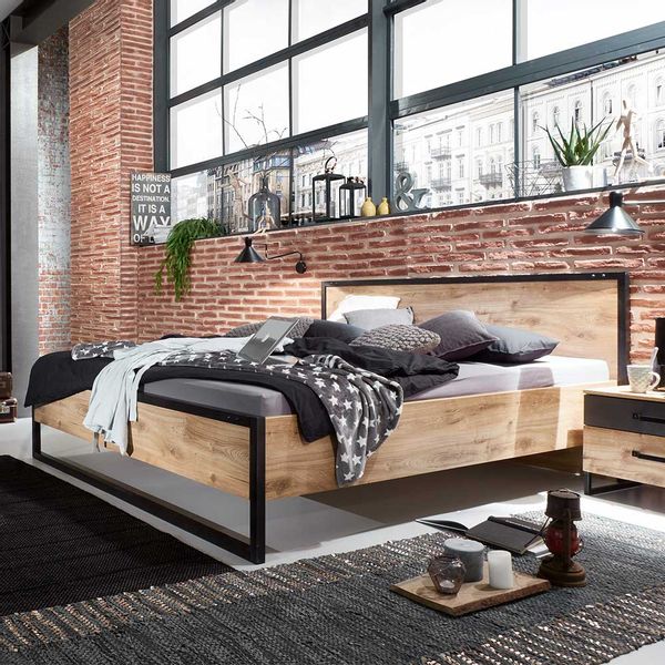 Doppel Bett im Industriestil Made in Germany 94 cm Kopfteil günstig online kaufen