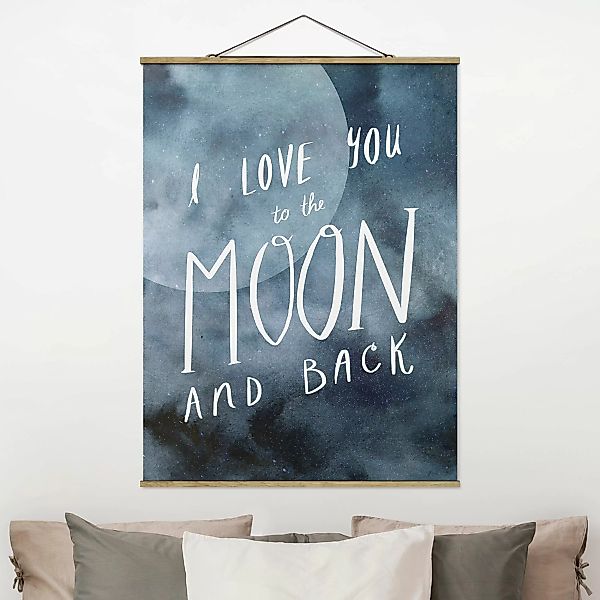 Stoffbild Spruch mit Posterleisten - Hochformat Himmlische Liebe - Mond günstig online kaufen