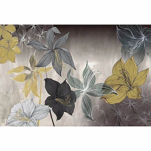 Bricoflor Lilien Tapete Grafisch Vlies Fototapete mit Blumen in Grau Gold I günstig online kaufen