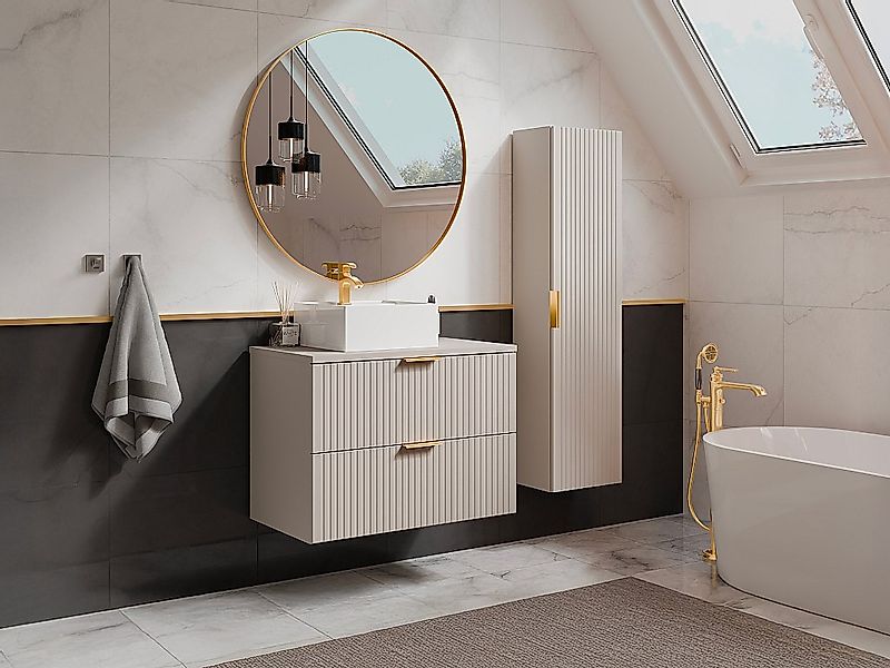 Badhochschrank hängend - Streifenoptik - Beige - 140 cm - ZEVARA günstig online kaufen