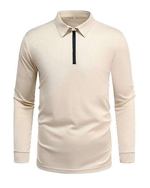 Allthemen Langarm-Poloshirt mit Reißverschluss Herren Poloshirt unifarben günstig online kaufen