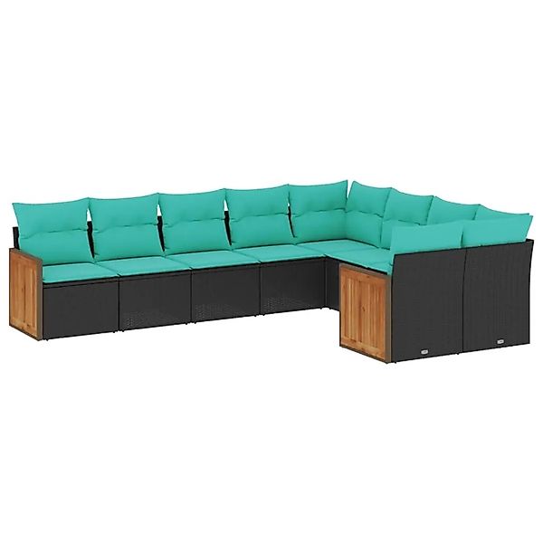 vidaXL 9-Tlg Gartensofa-Set mit Kissen Schwarz Polyrattan 3227982 günstig online kaufen