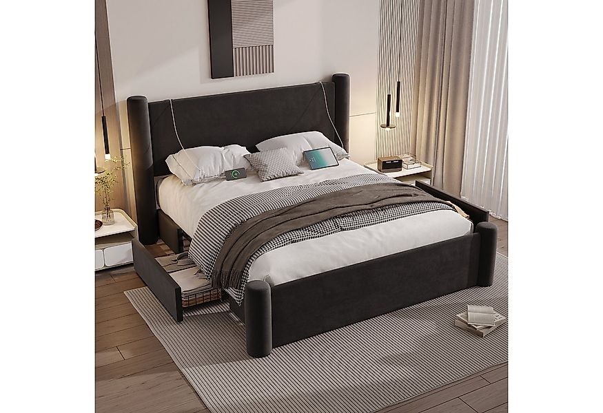 STILVORA Polsterbett Stauraumbett 140x200 Bettgestell Jugendbett mit USB,3D günstig online kaufen