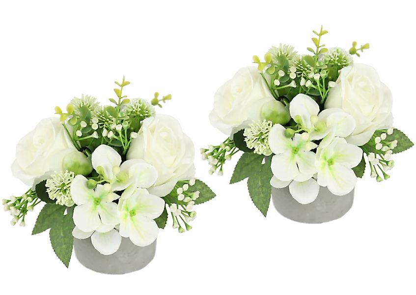 I.GE.A. Kunstblume "Blumengesteck im Topf 2er Set", Rosen Hortensie Hochzei günstig online kaufen