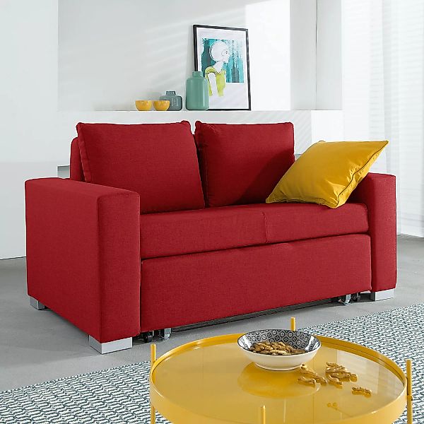 home24 mooved Schlafsofa Latina 2-Sitzer Rot Webstoff 190x90x90 cm (BxHxT) günstig online kaufen