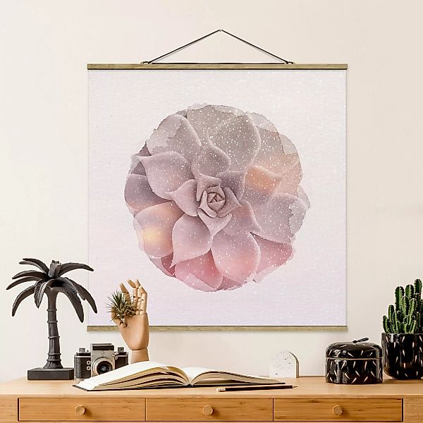 Stoffbild Blumen mit Posterleisten - Quadrat Wasserfarben - Kaktus Sukkulen günstig online kaufen