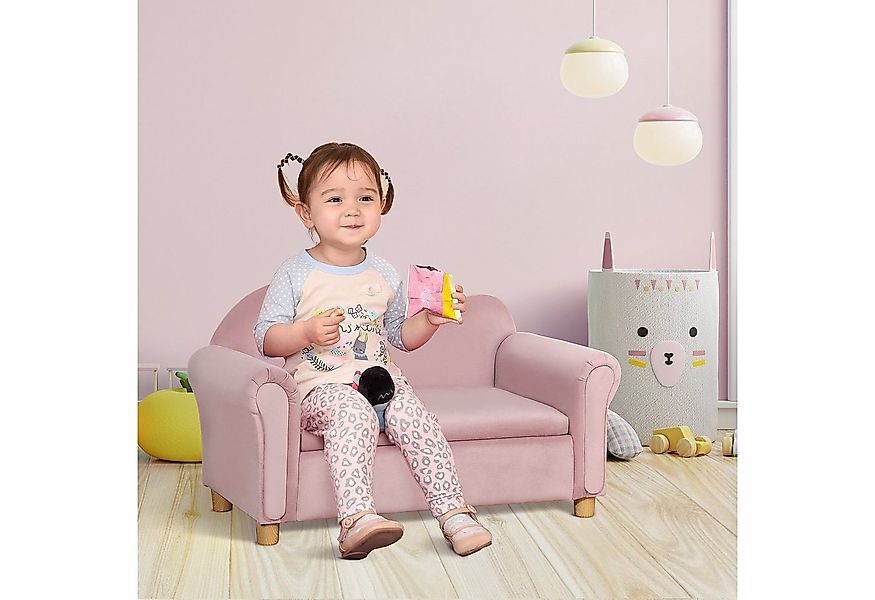 HOMCOM Sessel Zweisitzer mit Stauraum, Spielsofa für Kinder, Rosa (Kinderco günstig online kaufen