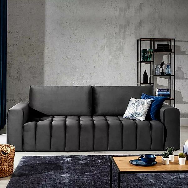 Sofa Dreisitzer Sofa in Dunkelgrau aus Samt günstig online kaufen