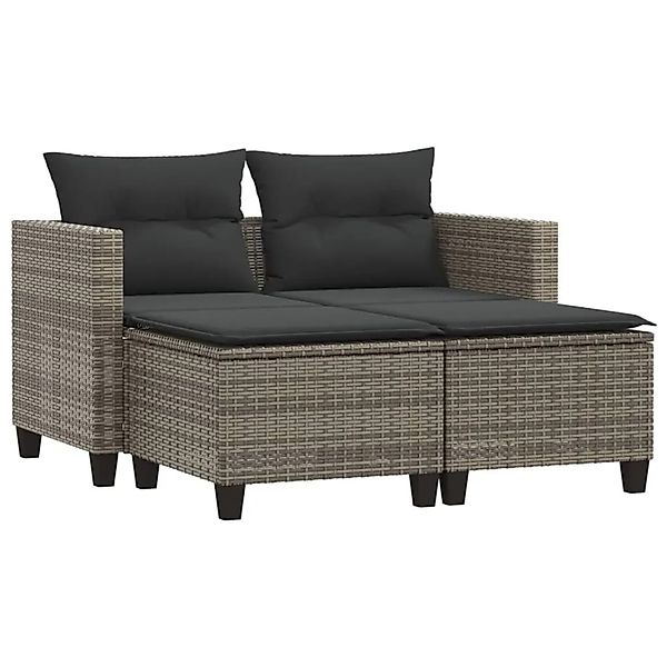 vidaXL Gartensofa 2-Sitzer mit Hockern Grau Poly Rattan 365793 günstig online kaufen